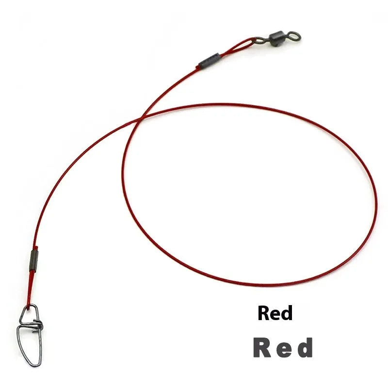 Steel wire fishing double buckle pin accessories in green, black, and red colours