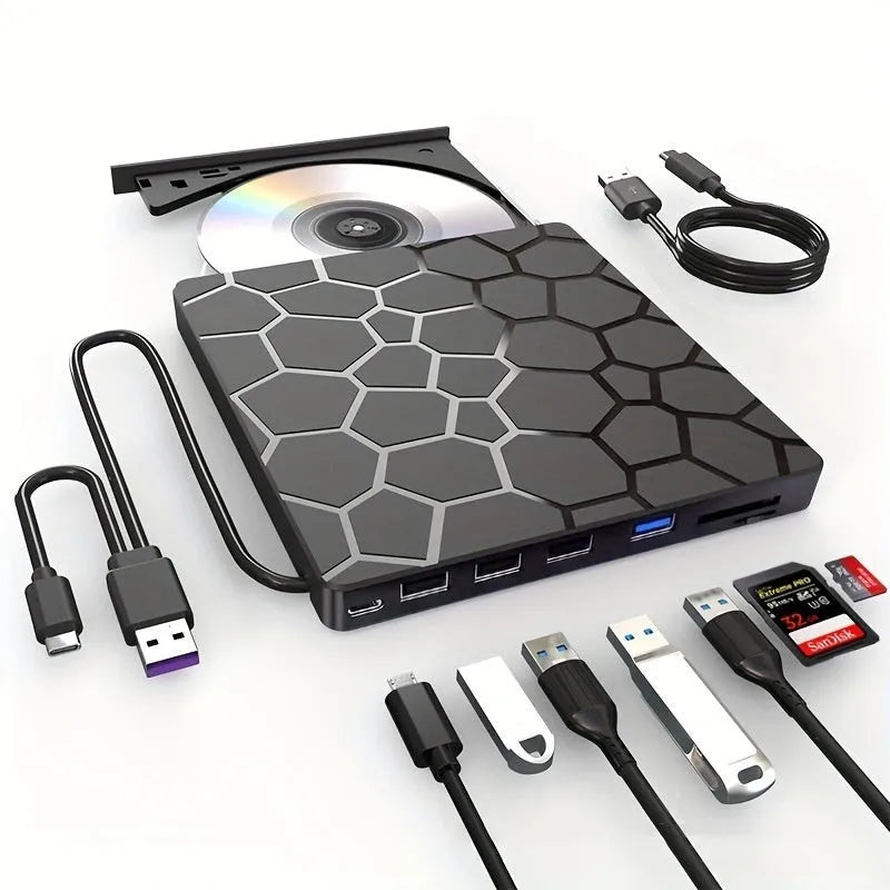 Black external USB CD and DVD drive for laptops and desktop computers
