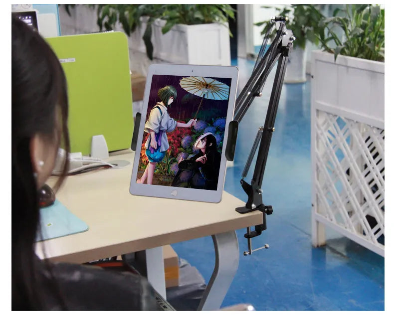 Black and white adjustable phone tablet stand showing 10cm size for hands-free device support