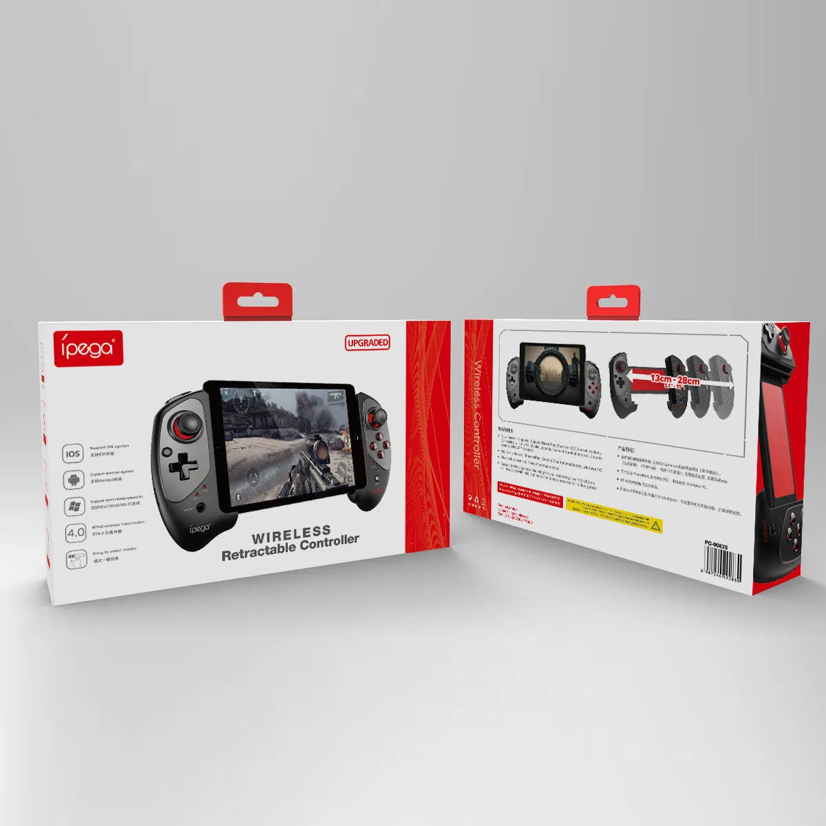 Red telescopic gamepad controller with Bluetooth and USB connectivity for Android iOS PC gaming