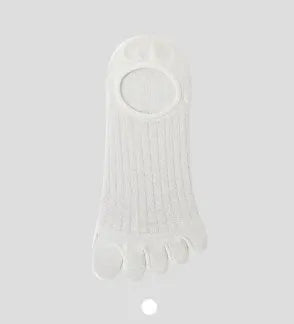 Modal five-finger boat socks in black, shown on a foot with invisible no-show style.