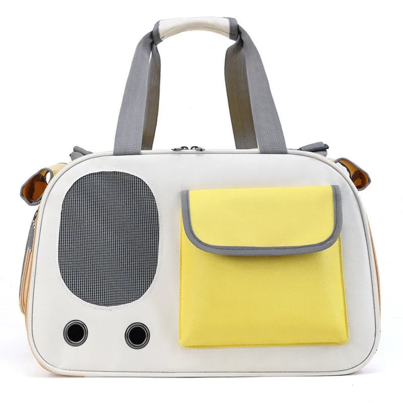 Foldable canvas pet carrier backpack in black with single shoulder strap