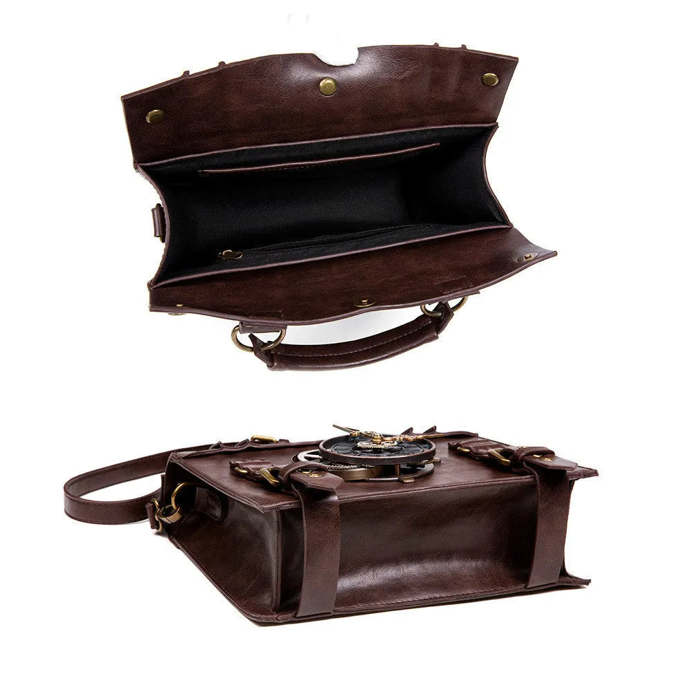 Bronze steampunk industrial retro shoulder bag with square pillow bag design and metal hardware