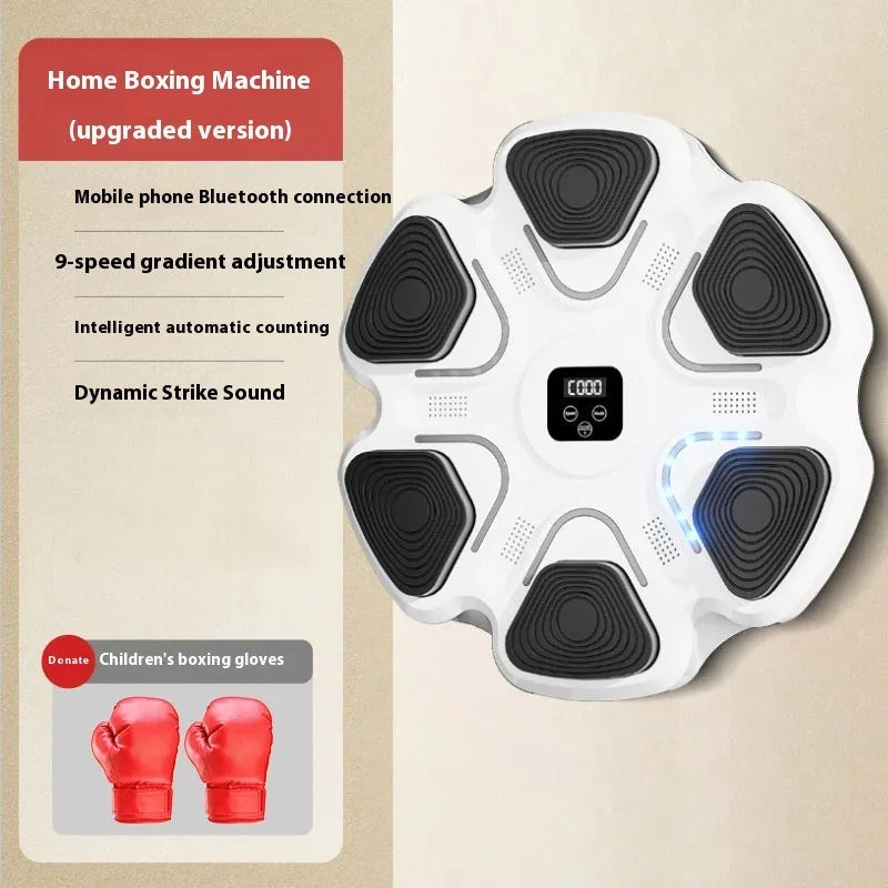 Smart music boxing machine wall target with electronic display and gloves for reaction training