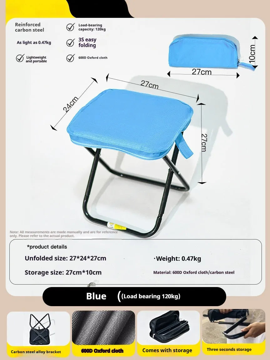 Foldable outdoor camp stool in oxford cloth shown in a khaki colour, folded compactly.