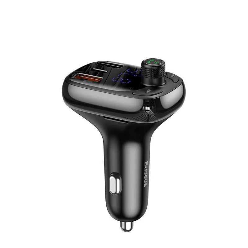 Black car charger with anti-slip shrapnel for hands-free calling and dual device connection