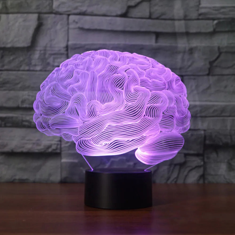 3D acrylic brain illusion LED lamp with colour changing modes and remote control on desk