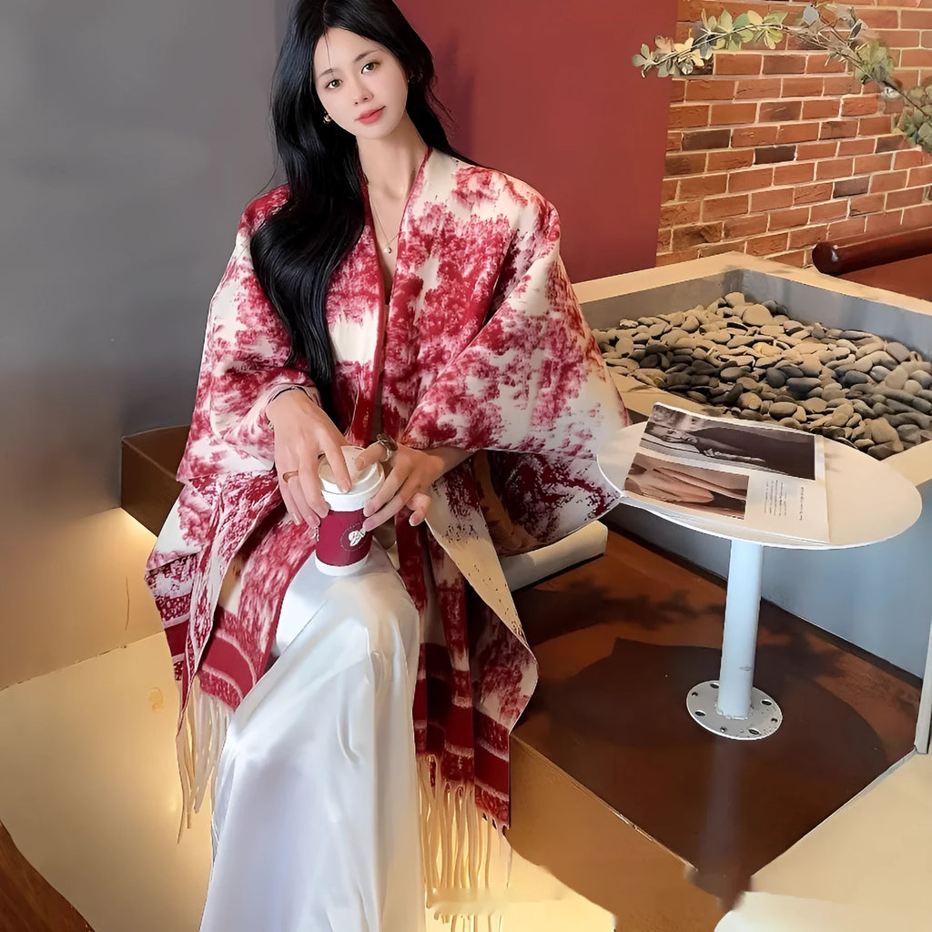 Women's polyester tassel scarf cape draped as shawl in picture colour options
