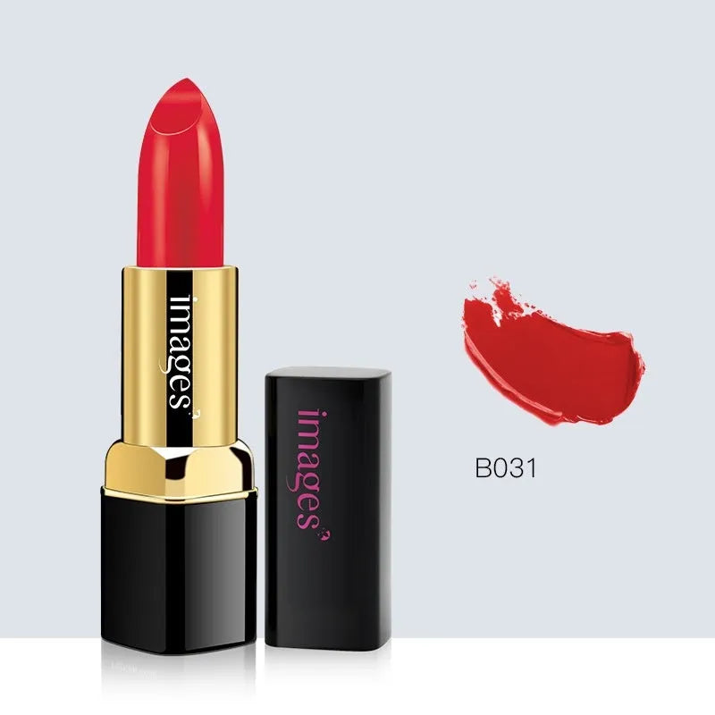 Lipstick lip gloss tube showing colour range including coral red, classic red, and babie pink shades