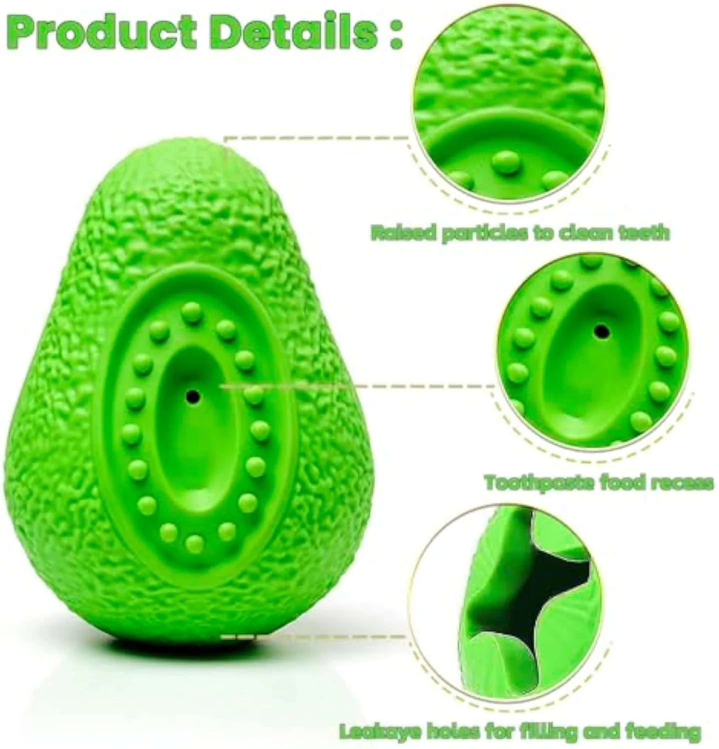 Green avocado-shaped rubber dog chew toy with textured surface for large aggressive chewers