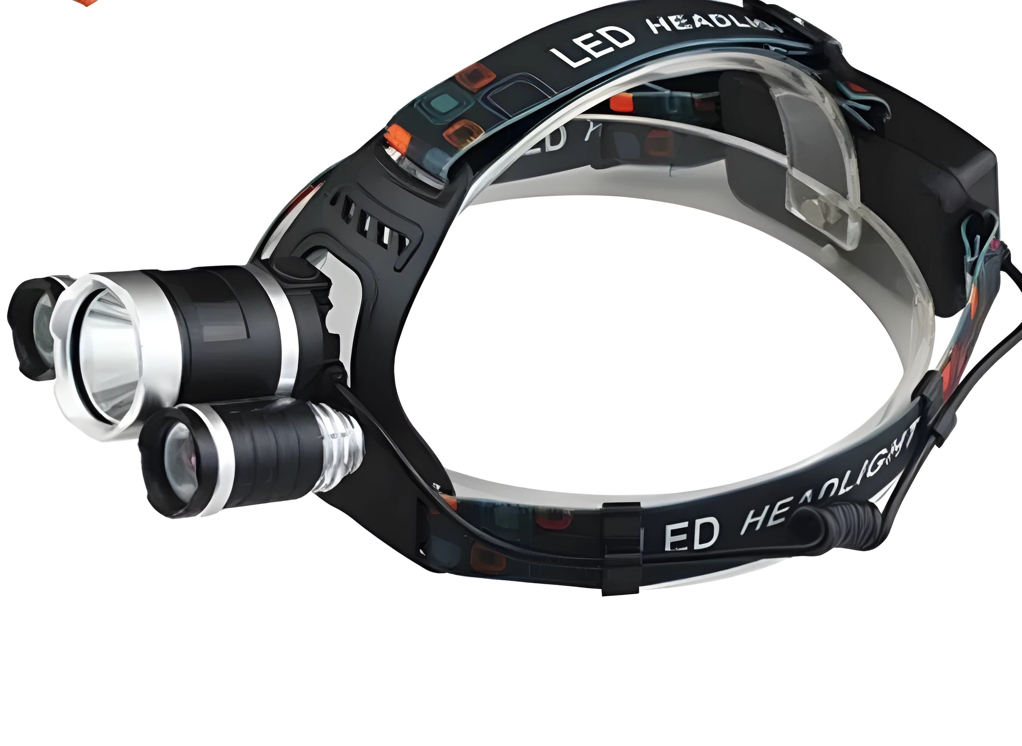 Aluminium alloy rechargeable LED headlight with adjustable head strap and Hawkeye lens.