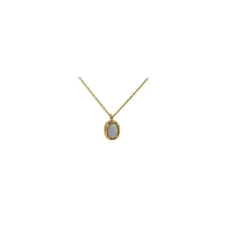 Oval jelly opal pendant necklace on a silver chain with choice of gold or white gold finish.