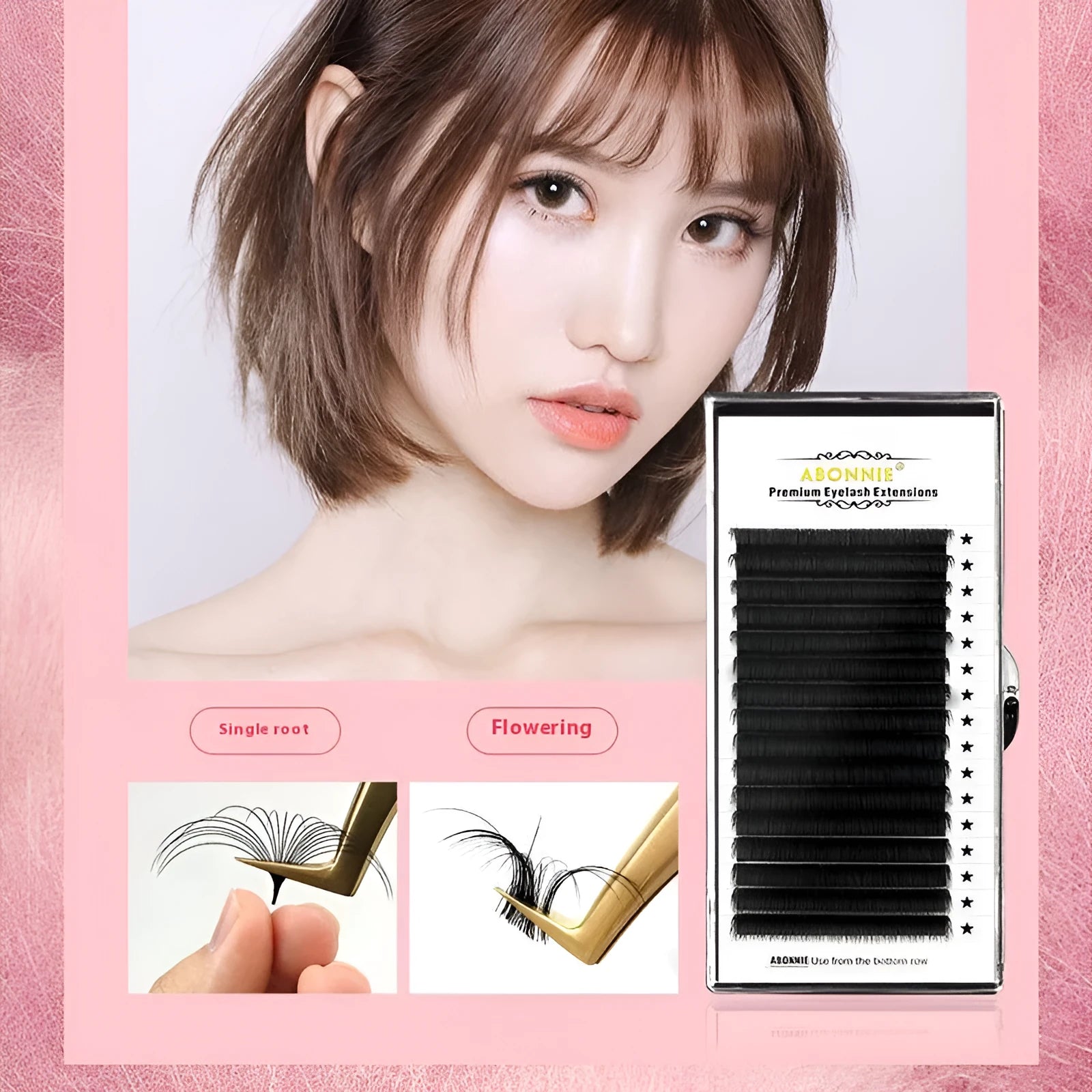Mink hair false eyelashes with 16-row dense arrangement on matte black round wool bands