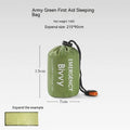 Orange emergency relief tent with sleeping bag and raincoat in temporary outdoor shelter setup