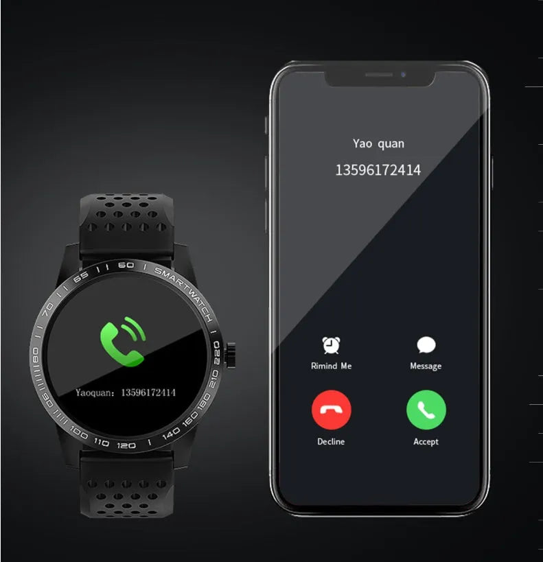 Black smart bracelet with colour screen displaying heart rate and step count data