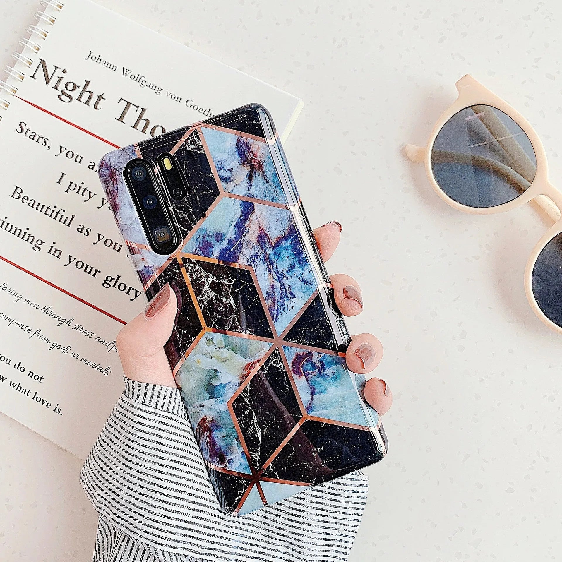 Electroplated marble design TPU phone case for Huawei and Samsung smartphones in multiple colours