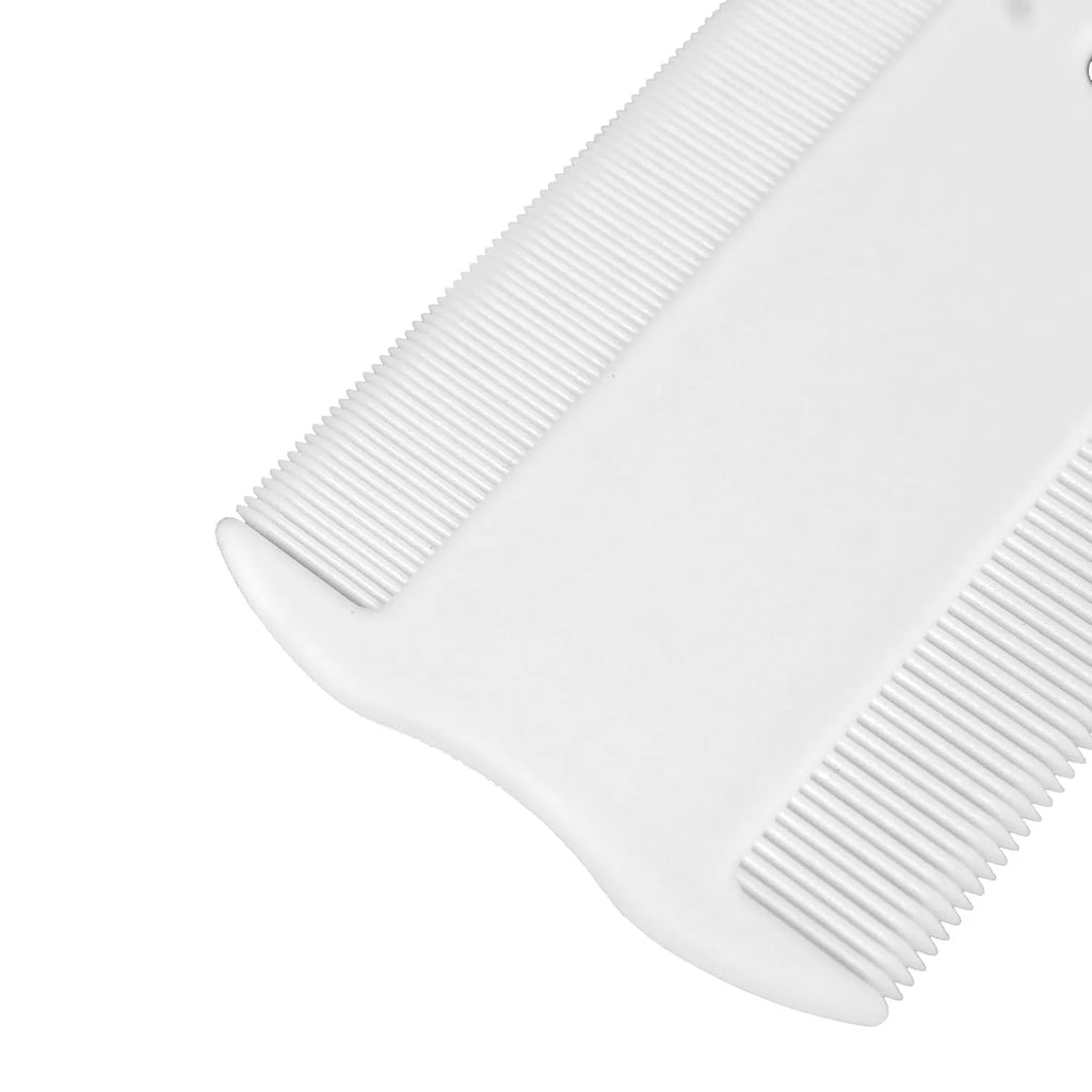 Double sided plastic flea comb for pets with dense teeth and compact grate mouth design.