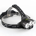 Head-mounted LED camping light with fixed focus beam for 300-500 metre outdoor illumination