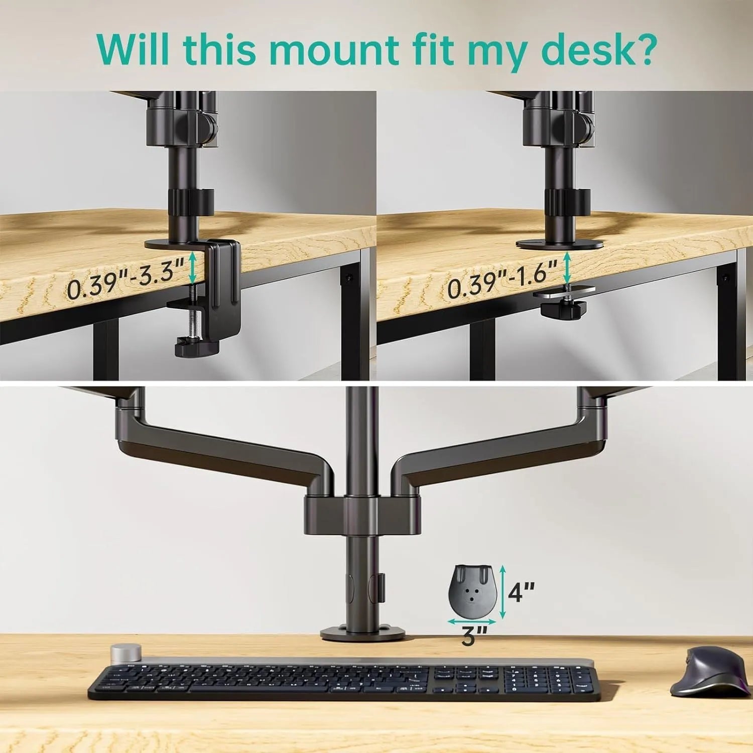 Black aluminium alloy three-arm gas spring monitor mounting arm for 27-inch screens