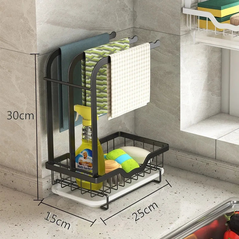 Folding plastic kitchen storage rack for rag draining with wall mount and table top options