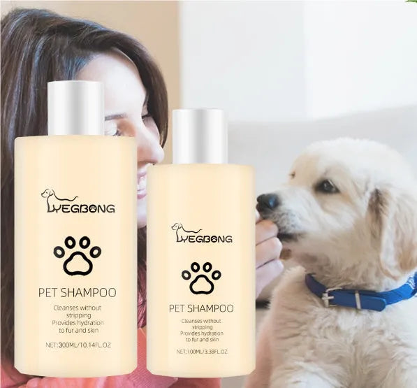 Bottle of mild pet shampoo for dogs and cats in 100ml or 300ml size.