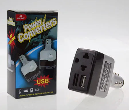 Car charger transformer converting cigarette lighter to USB output for mobile phone charging
