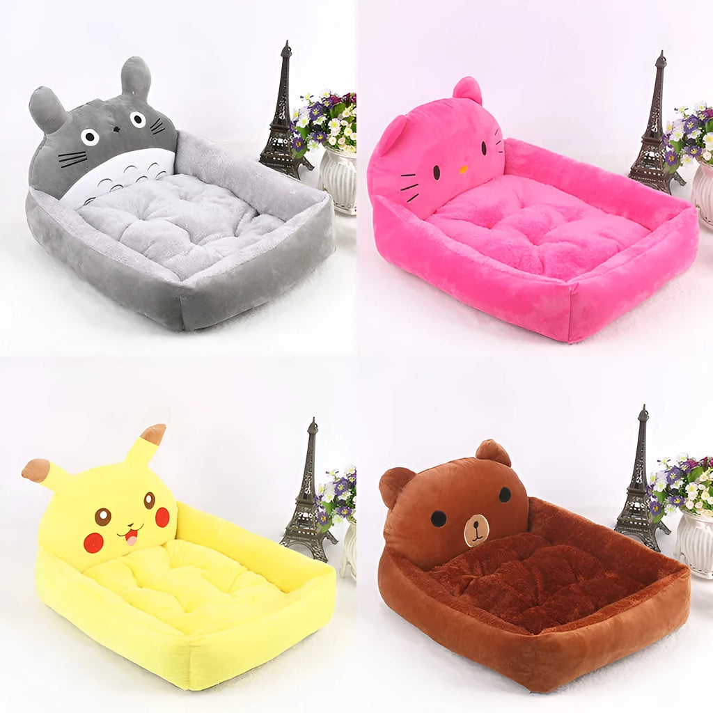 Cartoon-style pet bed for small dogs and cats with a washable cover in a choice of colours.