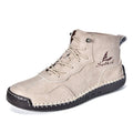 Retro high-top casual boots in artificial PU leather with a round toe and elastic band, shown in beige colour.
