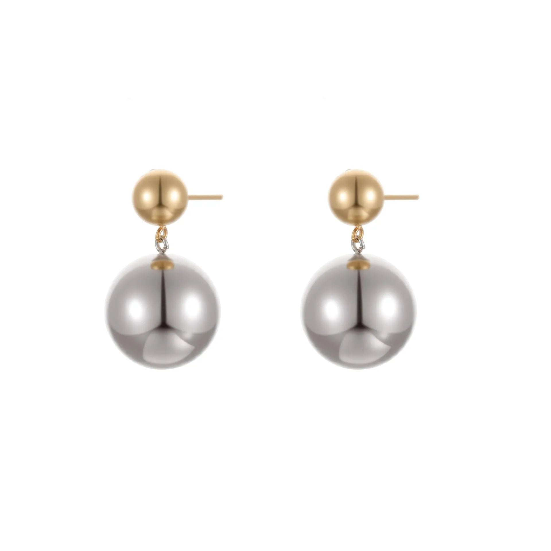 Stainless steel ear studs with 18K gold electroplating and round bead geometry design