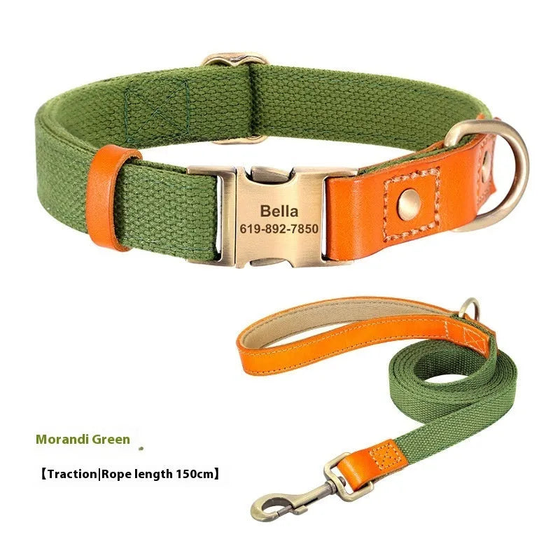 Small dog mohair neck collar and matching traction rope set in Mo Landi green colour