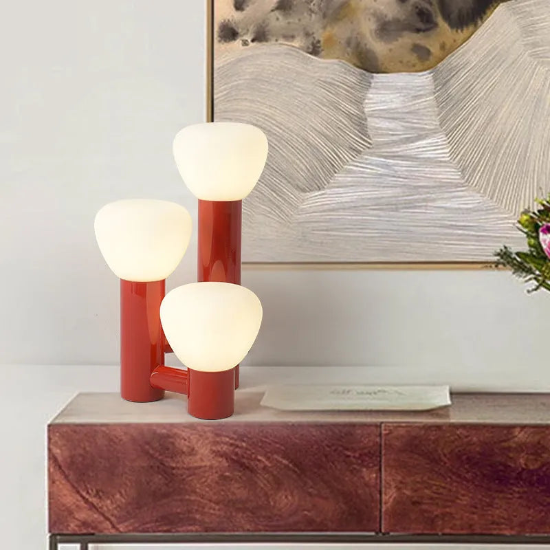 Creative bud mushroom table lamp with wrought iron glass shell and three-color dimming function for bedside use