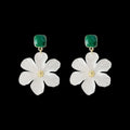 Dark green needle flowers sweet earrings in sterling silver alloy for women