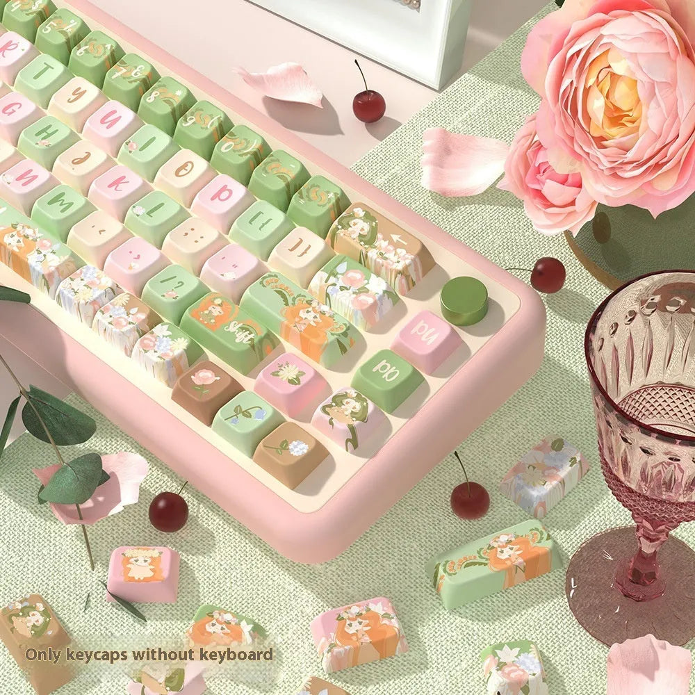 Mu Xia Garden Summer Garden key cap set showing sublimation printed keyboard keys