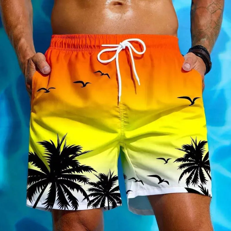 Men's ethnic style swimming trunks in polyester with loose board shorts design