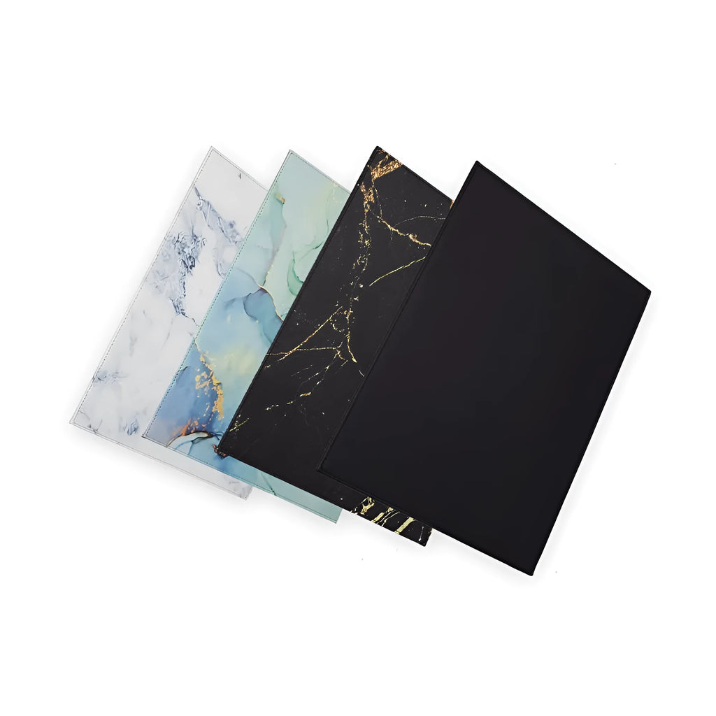Durable heat-insulating anti-radiation printing tablet pad in black, black gold, blue, and green colour options.