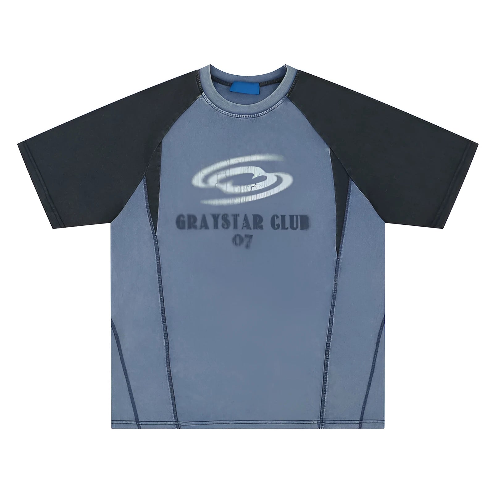 Men's blue hip hop letter print t-shirt with raglan sleeves and loose fit design
