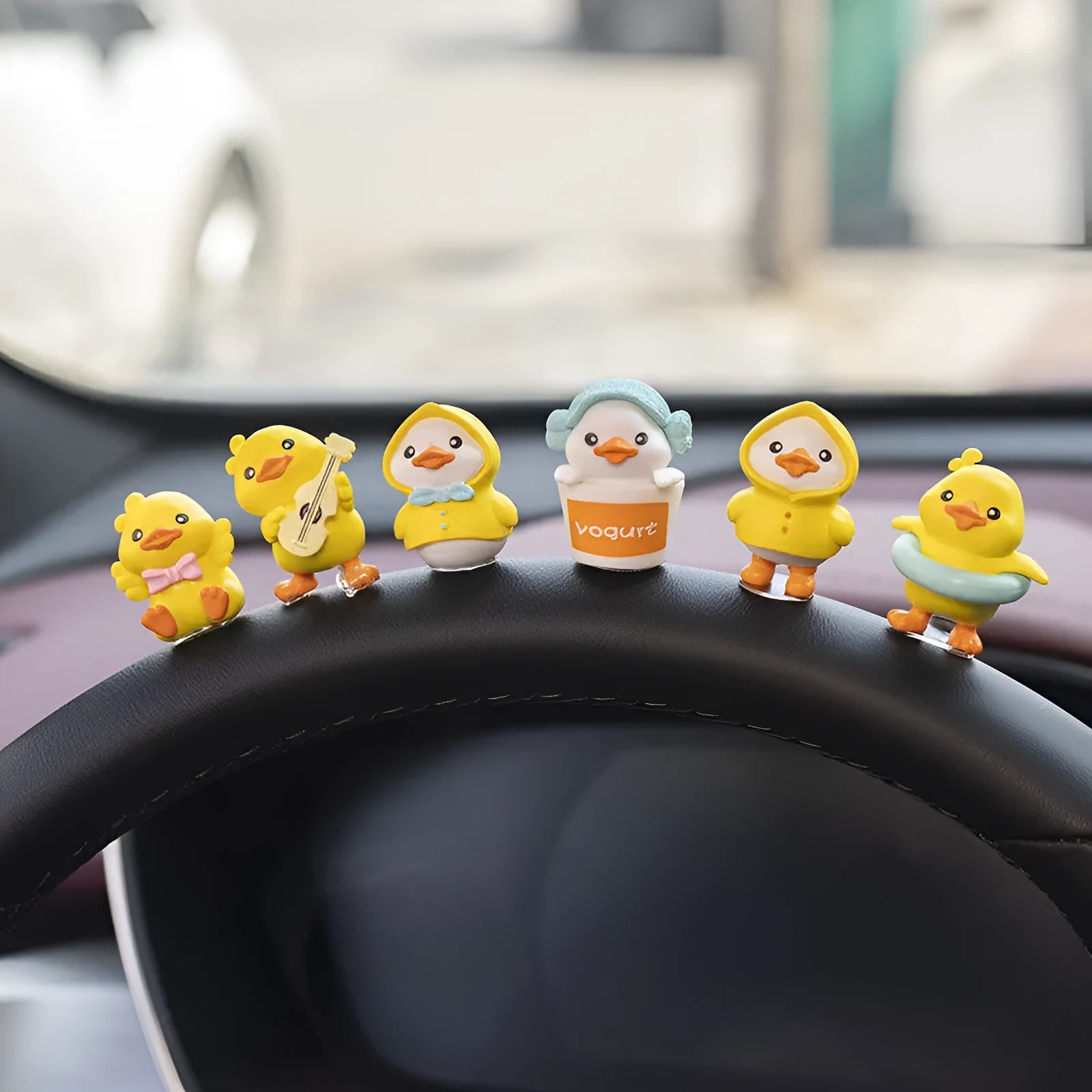 PVC cute duckling car interior decoration set with six cartoon ducks and one sign