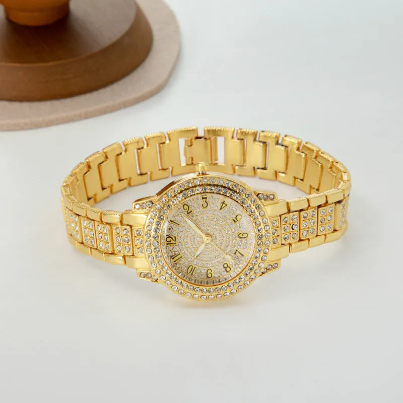 Women's starry rhinestone watch with quartz movement, alloy case, and Roman numeral dial in silver finish