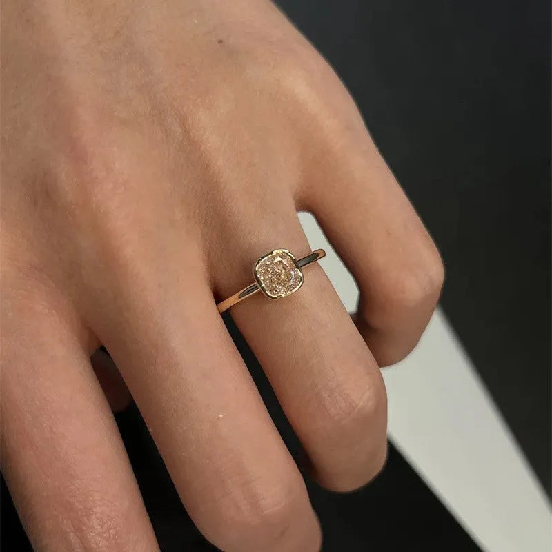 Vintage single diamond ring for women adjustable copper electroplated white diamond