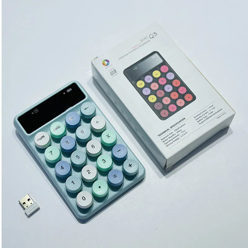 Mini portable wireless digital keyboard in macaron colour options on white background