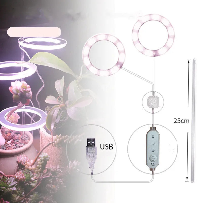 USB LED full spectrum plant grow light with acrylic stick on a table.