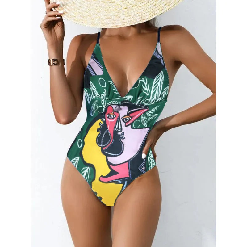 Women's plus size solid colour backless swimsuit in blue with high elasticity construction