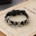 Black cowhide leather bracelet with five-pointed star design, unisex, retro punk style