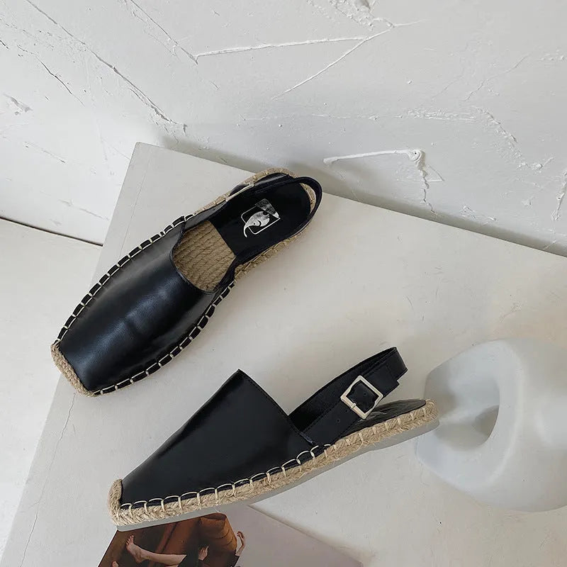 Women's beige canvas flat sandals with a retro fisherman design and superfine fibre lining.