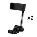 Black ABS plastic mobile phone bracket mounted on car rearview mirror holding smartphone