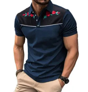 Men's grey short sleeve mesh polo shirt with a silver zipper decoration on the chest.