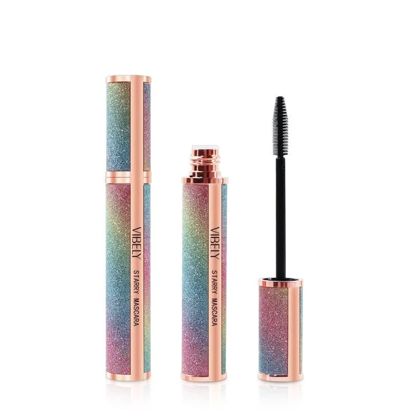 Black 4D waterproof mascara tube showing length and thickness effect on lashes