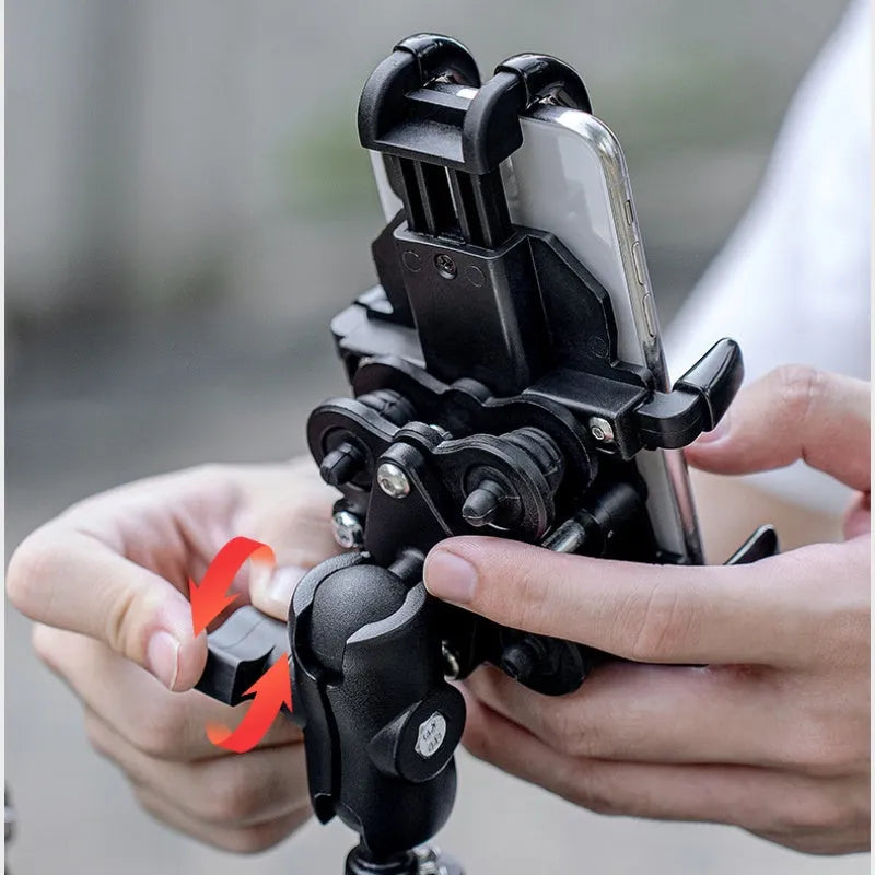 Aluminium alloy motorcycle phone bracket with eight claws and shock-absorbing mirror seat option