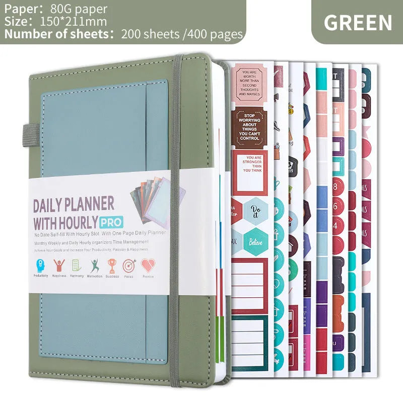 Creative trend undated notebook with strap closure in purple, available with planning stickers.
