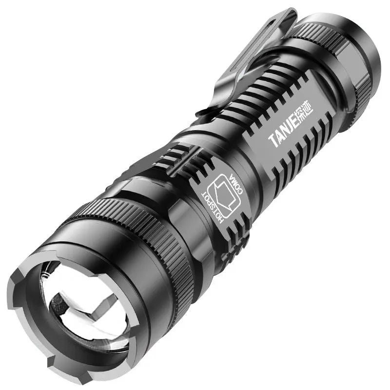 Mini telescopic aluminium alloy LED flashlight with adjustable focus and pocket clip